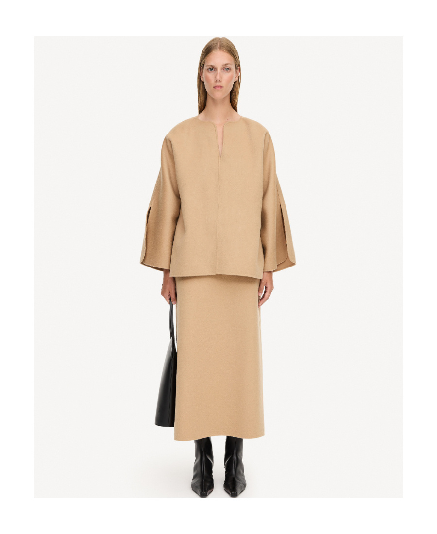 By Malene Birger Wide-sleeved Wool Blouse In Nude