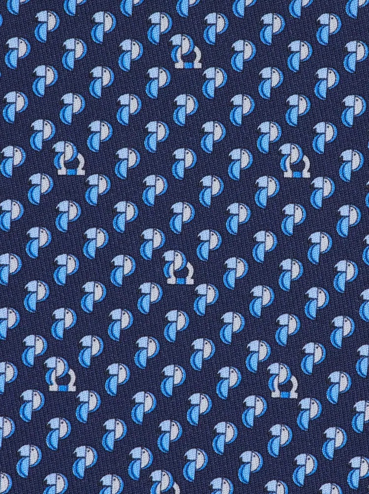 Ferragamo Parrot Printed Tie In Blue