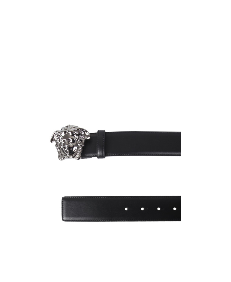 Versace Medusa Head Gold-toned Buckle Leather Belt In Black