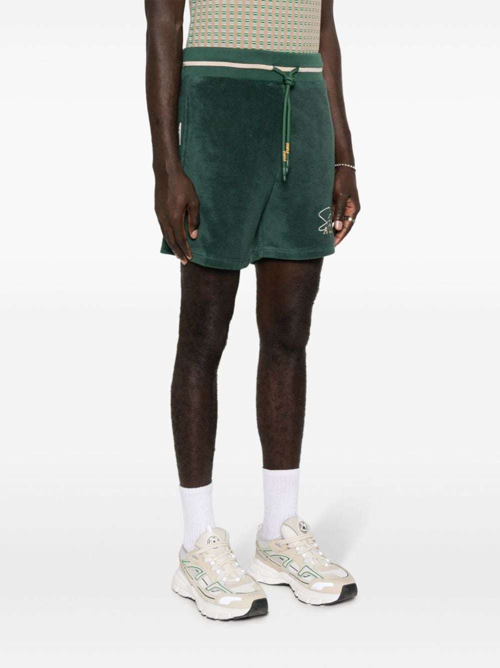 Autry Logo-embroidered Cotton-blend Track Shorts In Green
