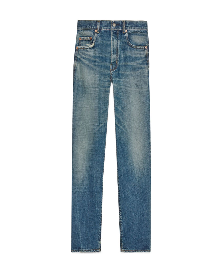 SAINT LAURENT STRAIGHT JEANS IN VINTAGE BLUE DENIM