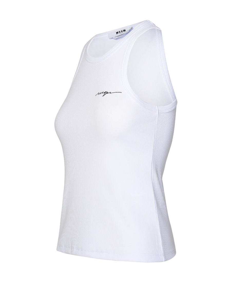 Msgm Embroidered-logo Ribbed Tank Top In White