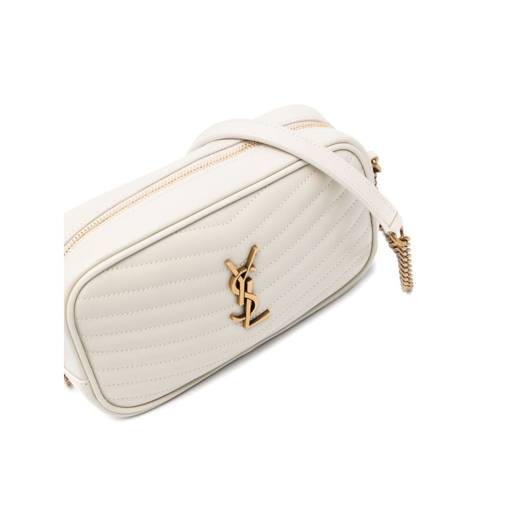 Saint Laurent Lou Logo Plaque Mini Shoulder Bag In White