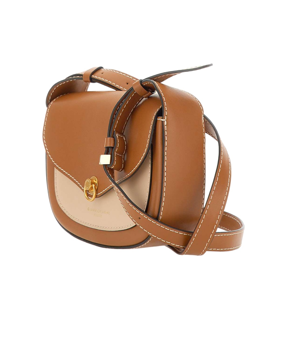 Gianni Chiarini Isa Leather Shoulder Bag With Flap In Brown