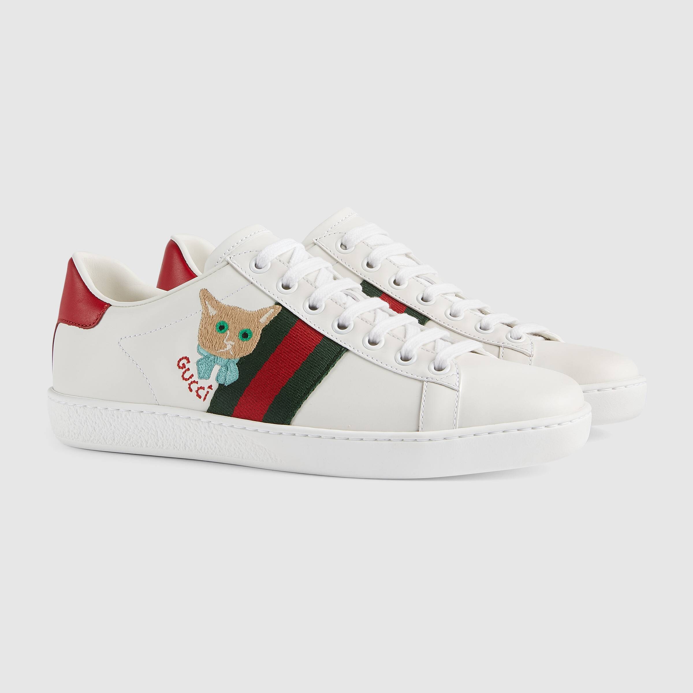 GUCCI ACE CAT-EMBROIDERED SNEAKERS