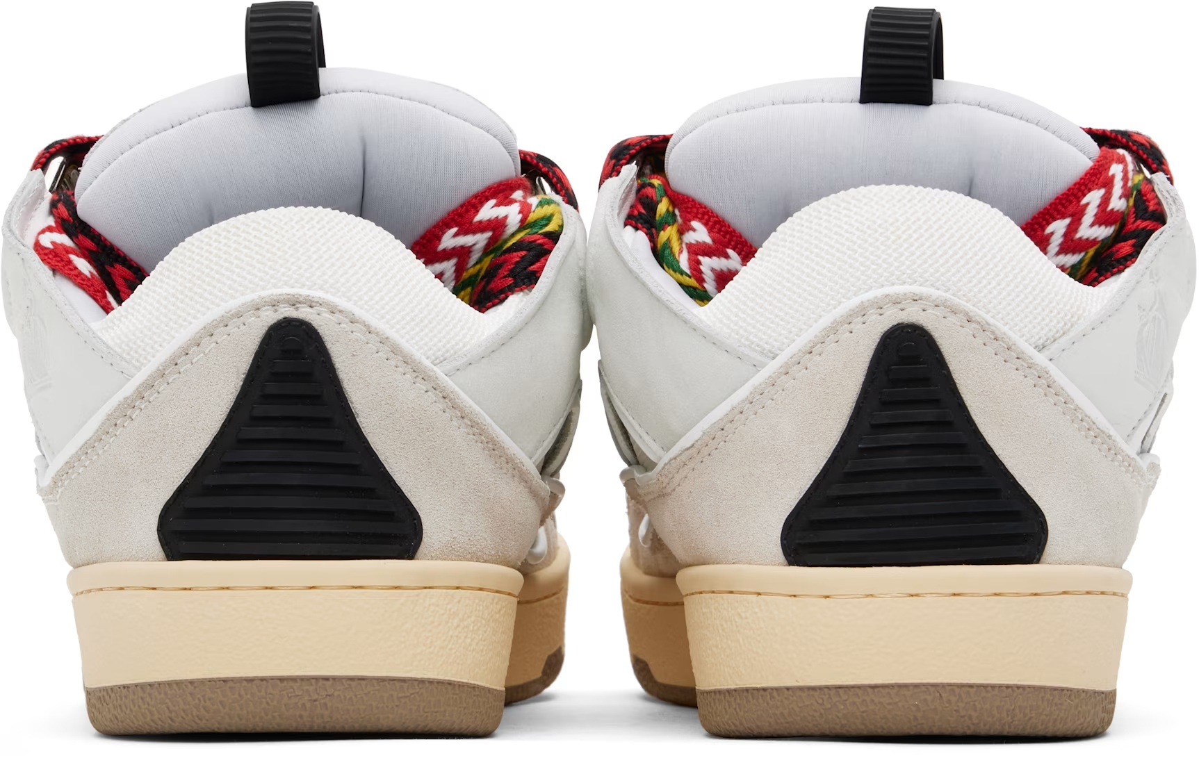 Lanvin Curb Leather Sneakers With Multicolor Laces In White