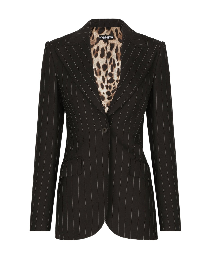 Dolce & Gabbana Giacca Turlington Monopetto In Gessato Di Lana In Black