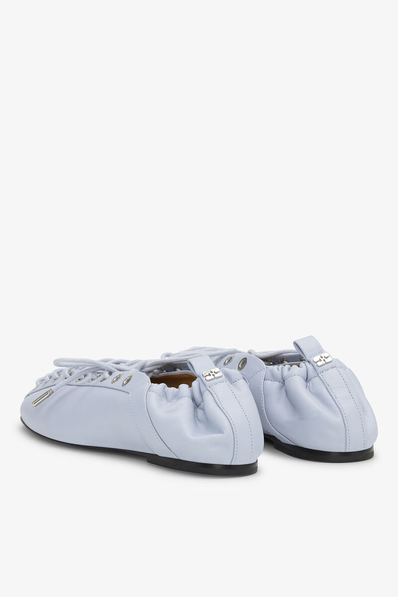 Ganni Light Blue Lace-up Ballerinas In White