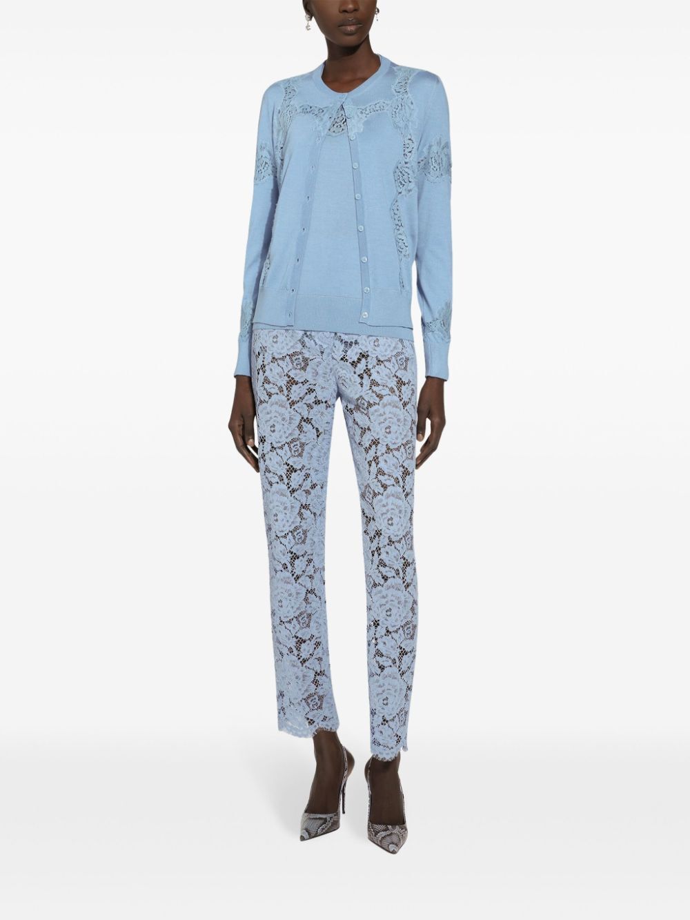 Dolce & Gabbana Light Blue Embroidered Lace Trousers In Blue