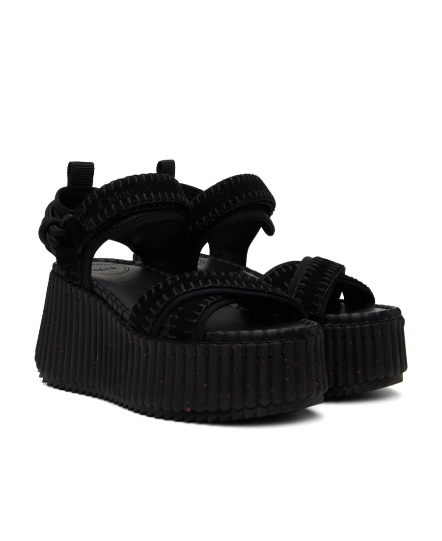 Chloé + Net Sustain Nama Suede And Leather Platform Sandals In Black