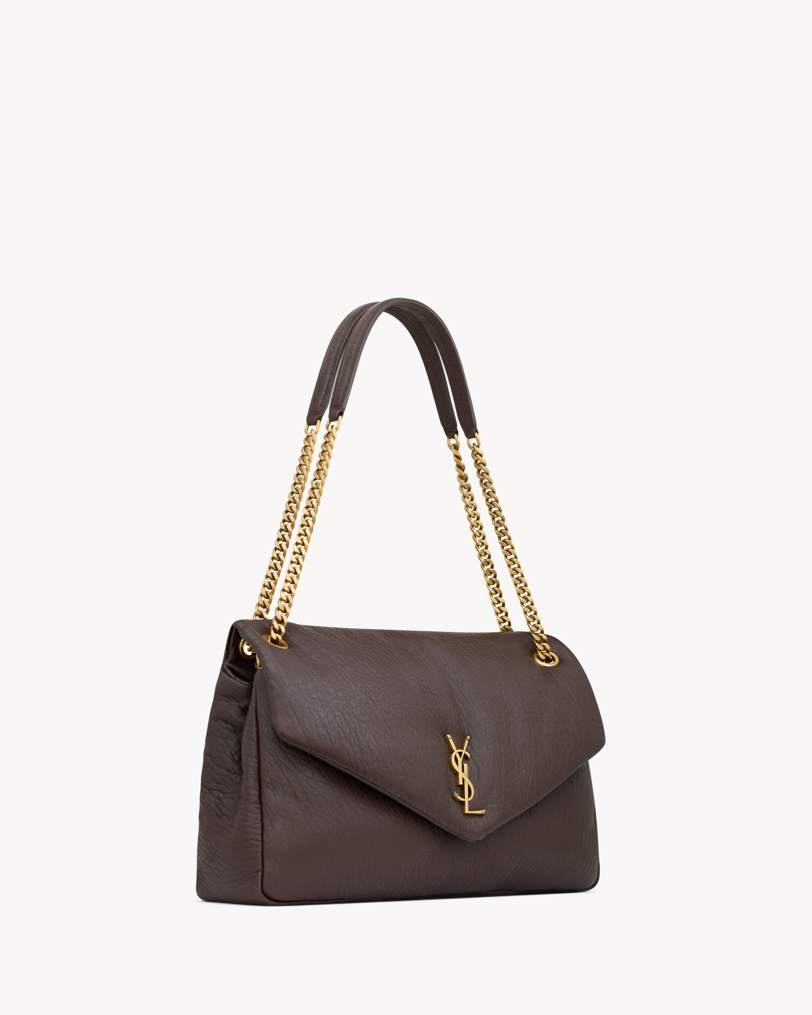 Saint Laurent Calypso Large Ysl Shoulder Bag In Leather In Black