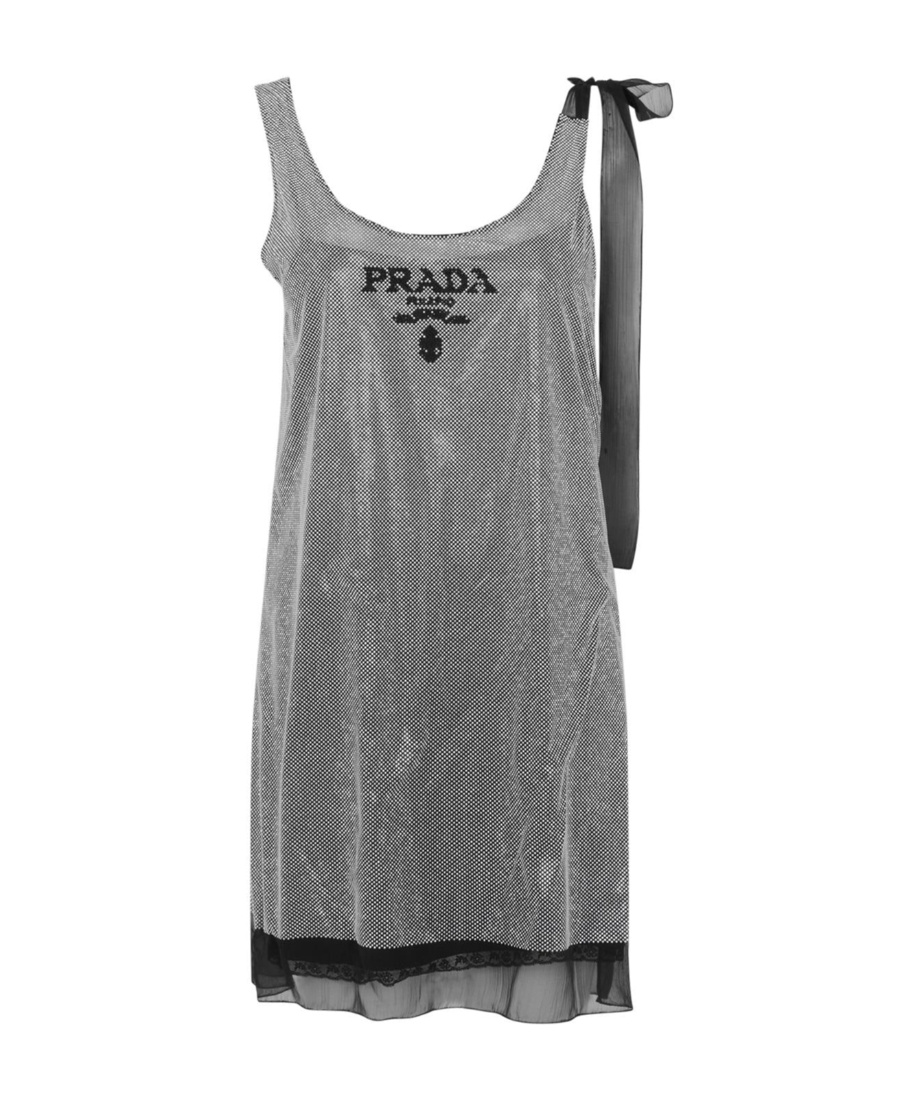 Prada Rivet Chiffon Dress In Gray