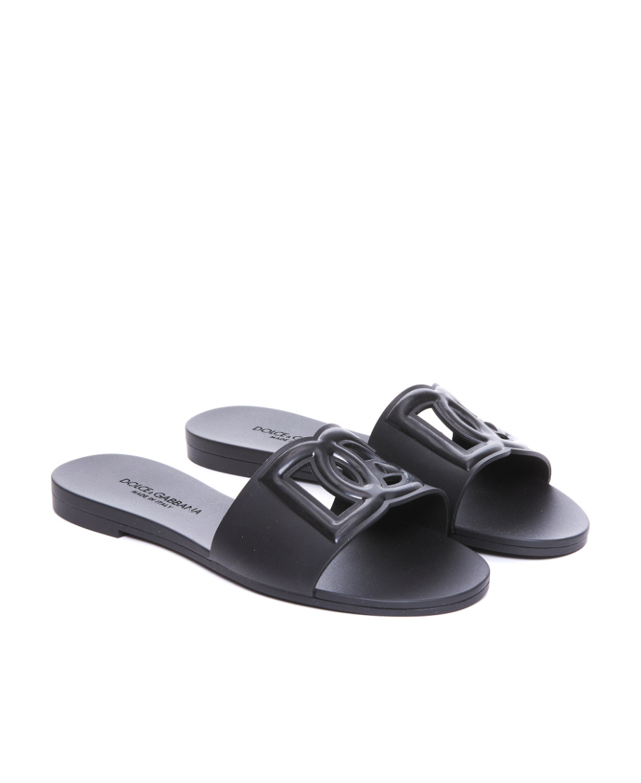 Dolce & Gabbana Logo-embossed Cut-out Slides In Black