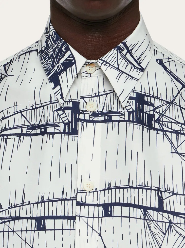 Ferragamo Printed Short-sleeved Shirt In White