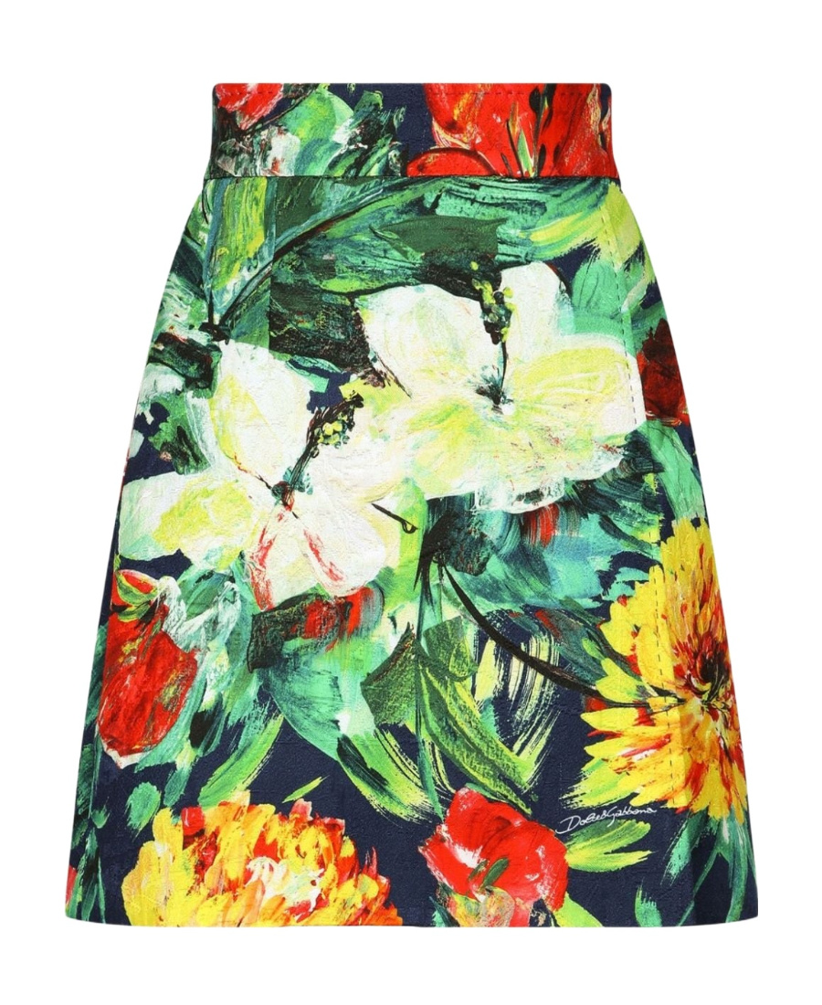 Dolce & Gabbana Bloom-print Brocade Miniskirt Skirts In Green