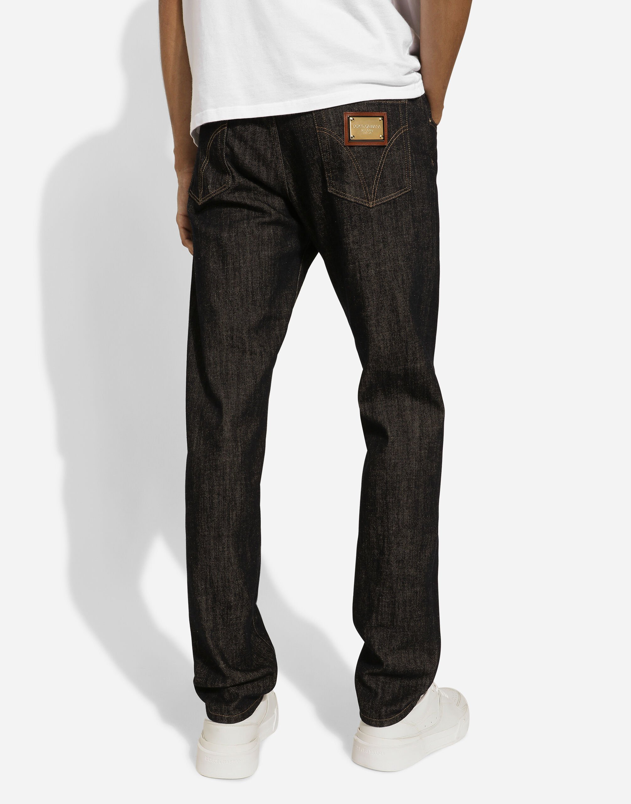 Dolce & Gabbana Logo-appliqué Decorative-stitching Straight-leg Jeans In Black