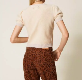 Twinset Short-sleeved Knitted Sweater In Neutral