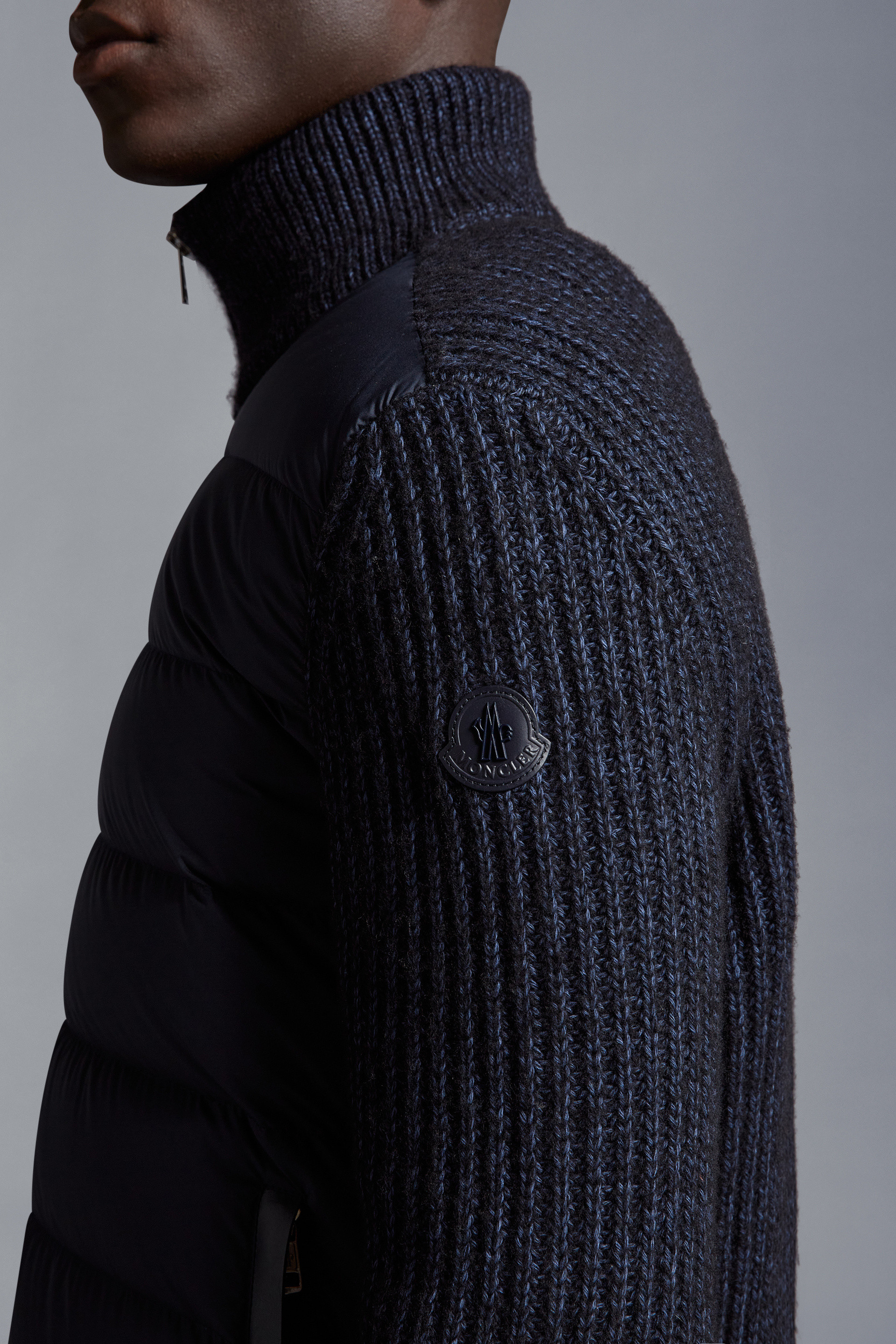Moncler Padded Cotton-blend Cardigan In Blue