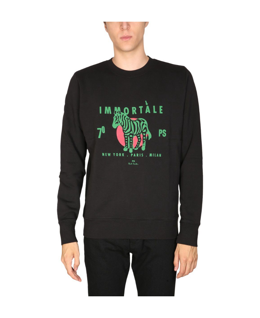 Ps By Paul Smith 'immortale Zebra' Organic Cotton Sweatshirt In Black