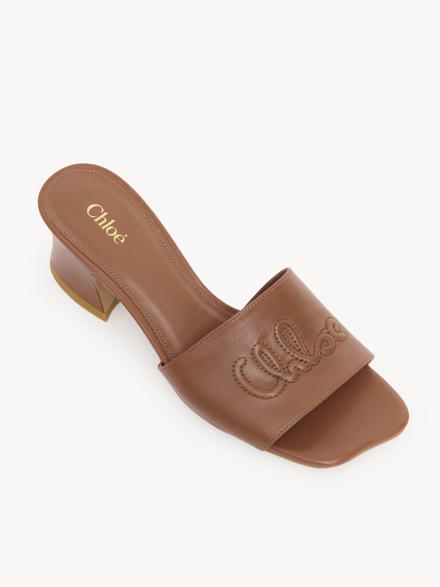 Chloé Soleil Heeled Mule Brown Size 4 100% Lambskin