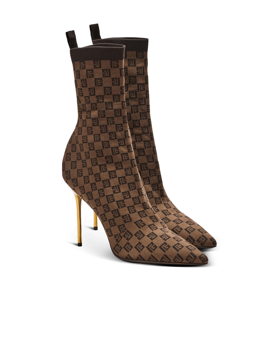 Balmain Skye Monogram Knit Stiletto Booties In Green