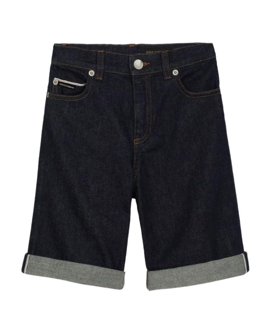 Dolce & Gabbana Logo-patch Denim Bermuda Shorts In Black