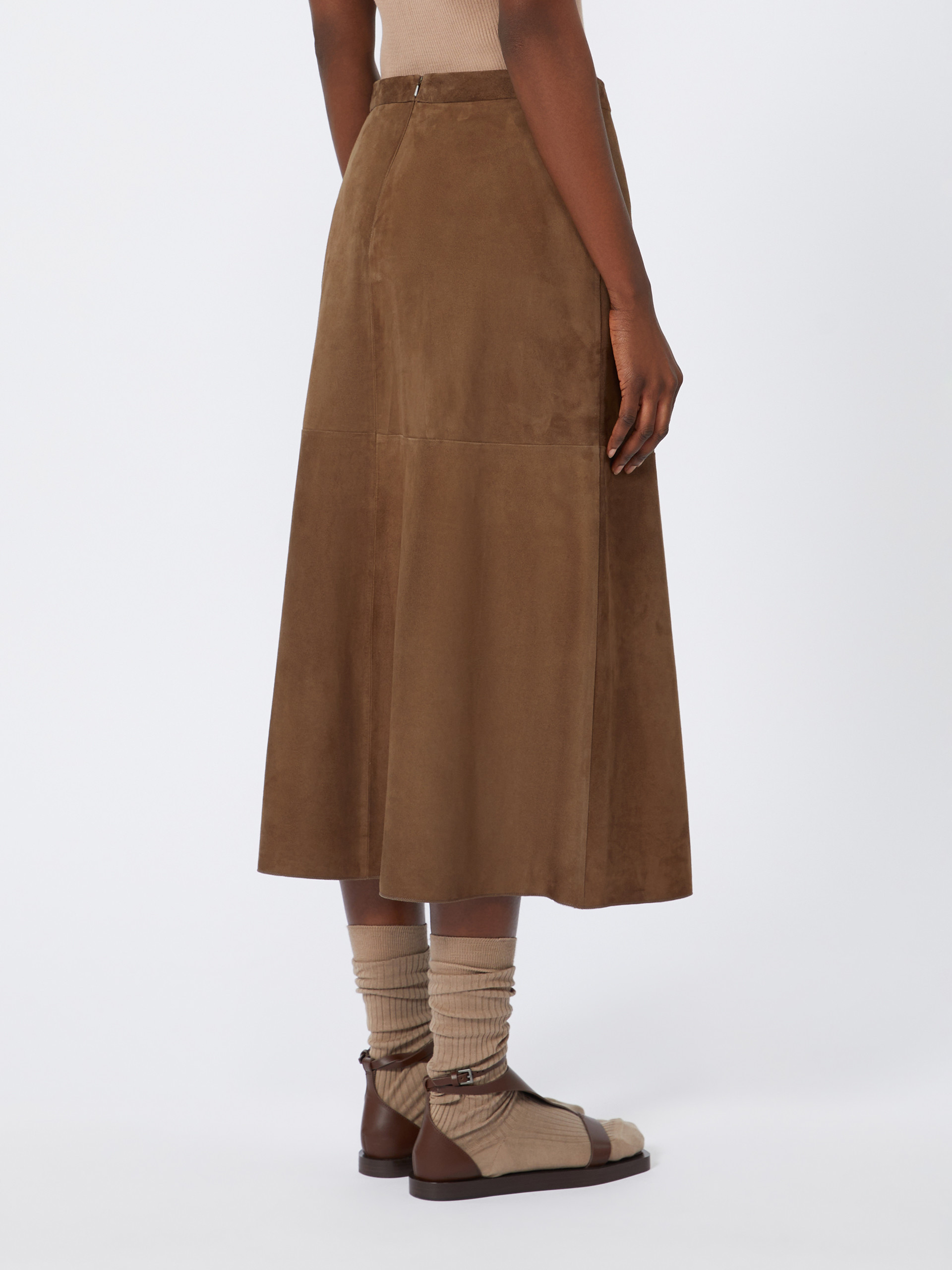 Max Mara Flared Suede Skirt In Brown