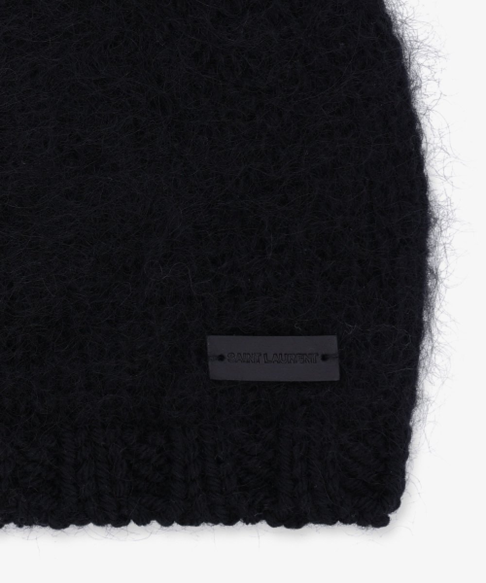 Saint Laurent Logo Patch Beanie In Black