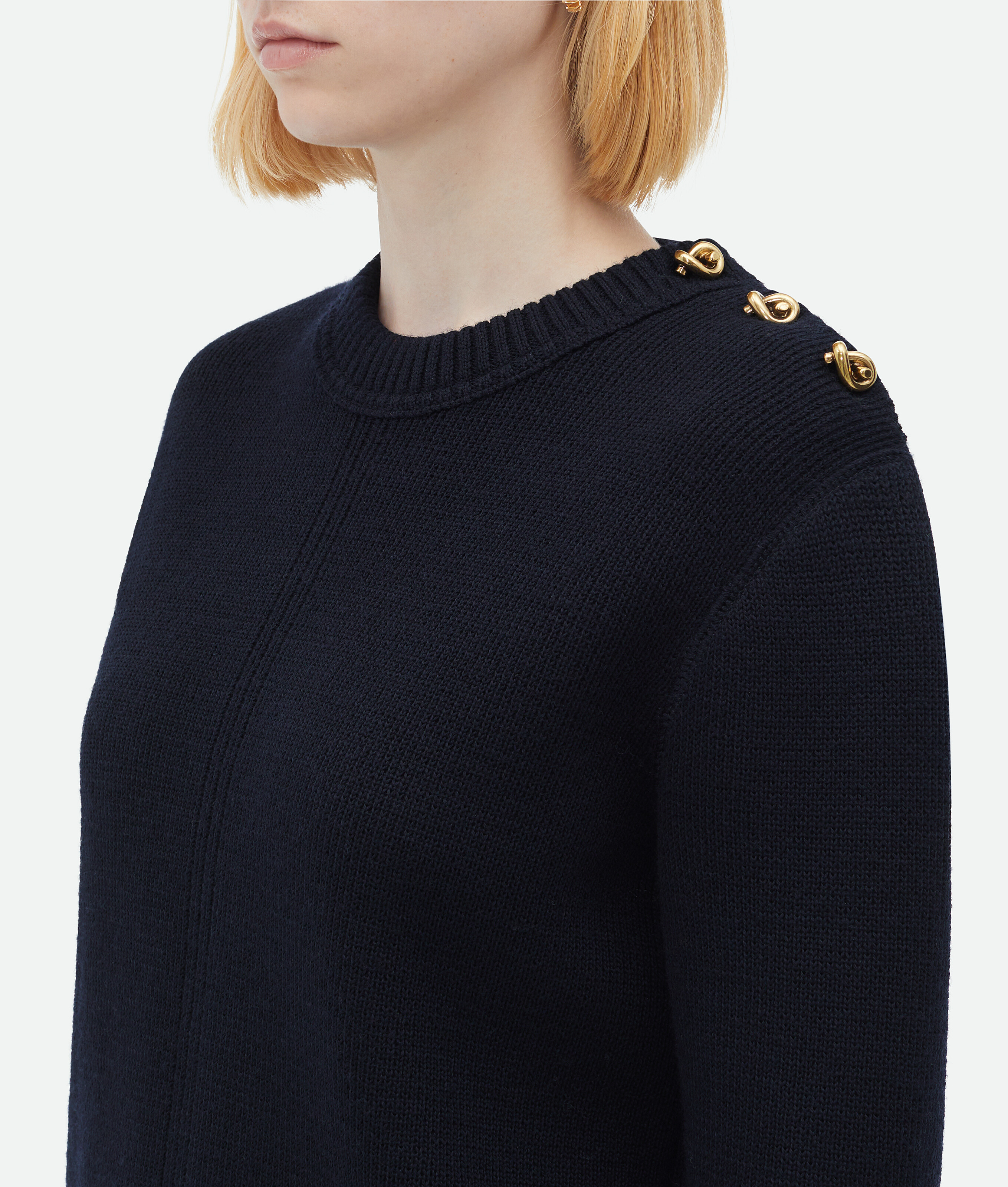 Bottega Veneta Round Neck Woolen Sweater In Black