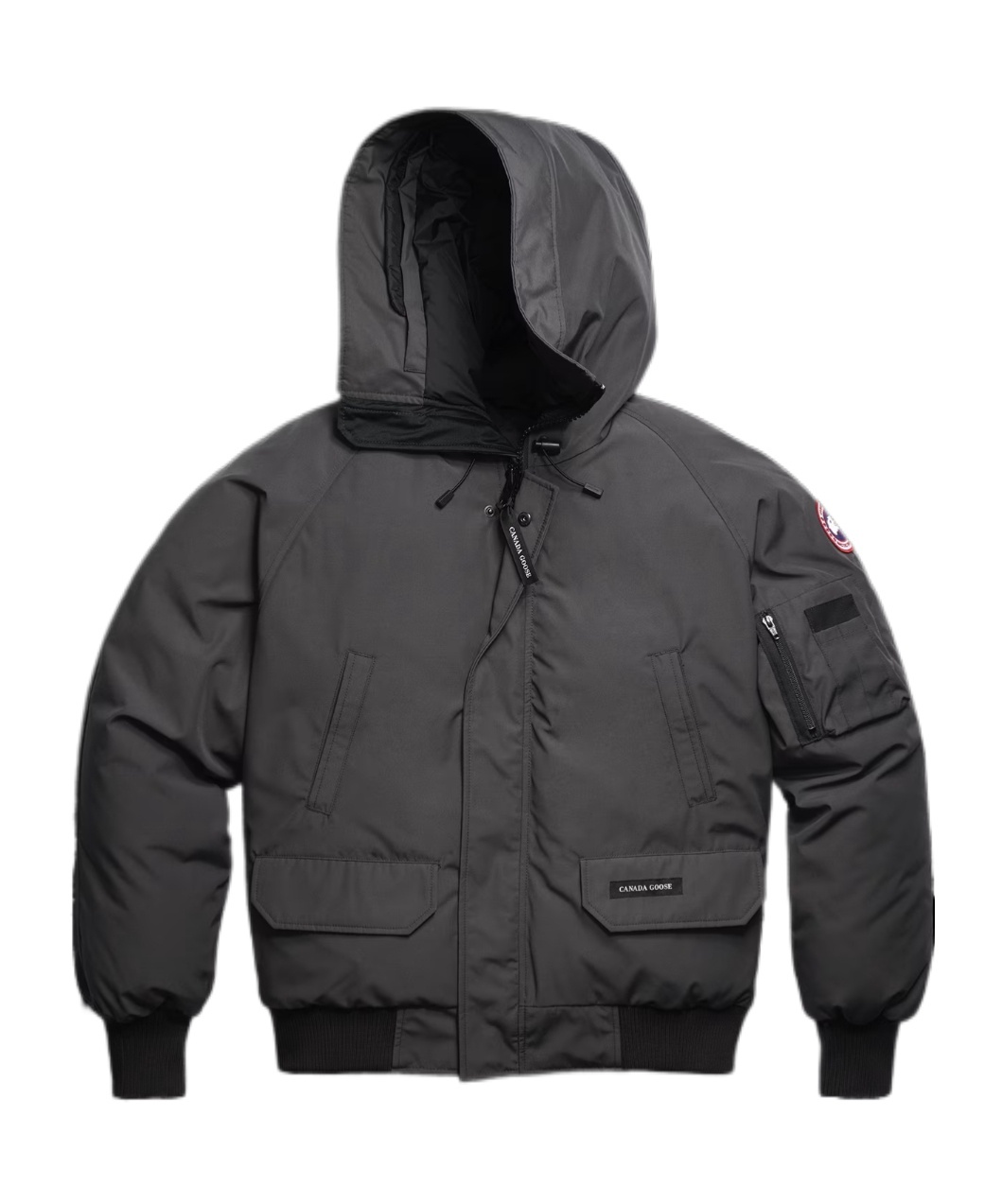 Canada Goose Granite Grey Chilliwack Bomber Jacket With Attached Hood In Black