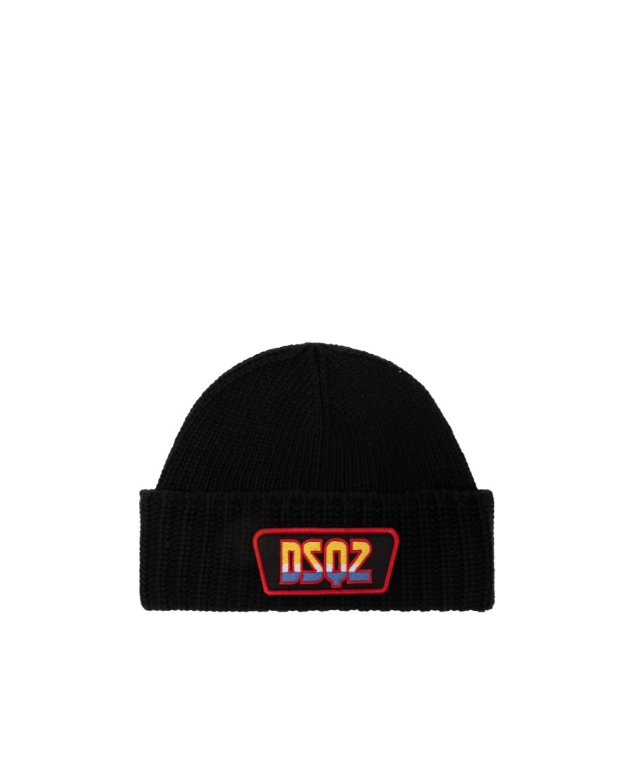 Dsquared2 Logo-patch Ribbed-knit Beanie In Black