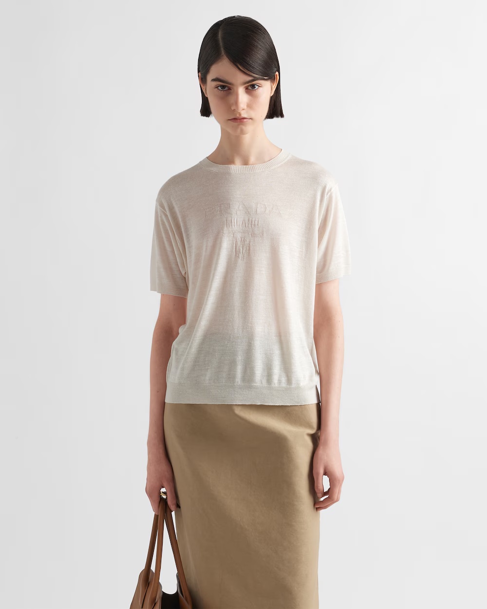 Prada Logo-jacquard Silk Jumper In Neutral Color