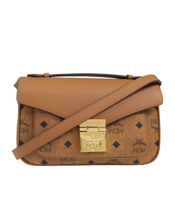 Mcm Letter Pattern Shoulder Bag In Brown