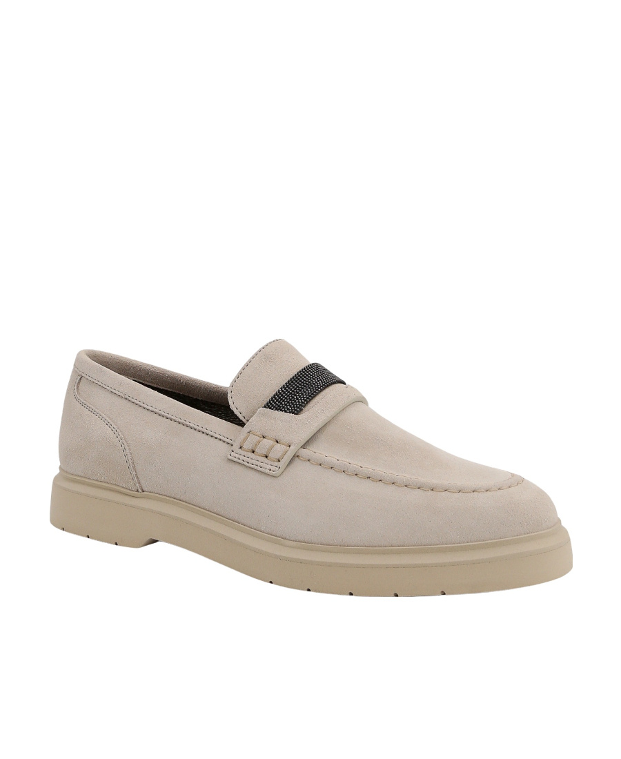 Brunello Cucinelli Penny Loafer In Suede With Monile In Nude