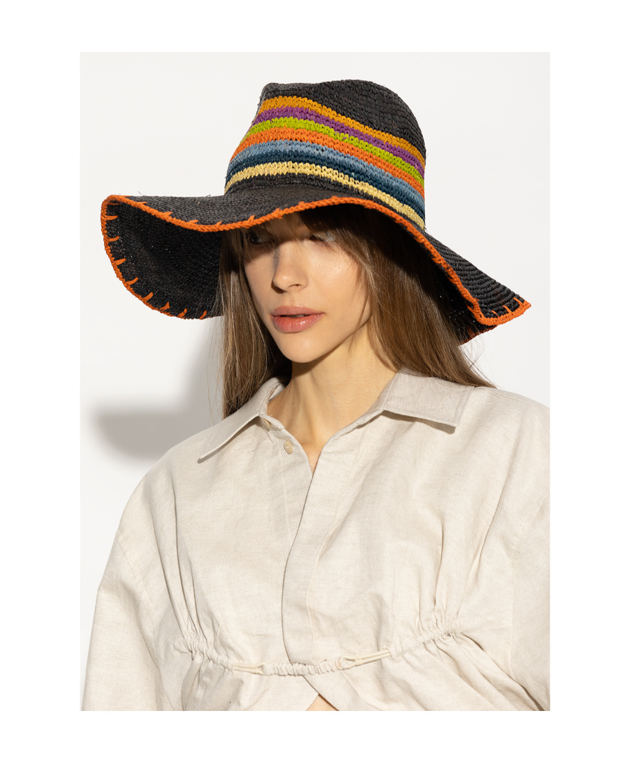 Etro Striped Straw Hat In Black