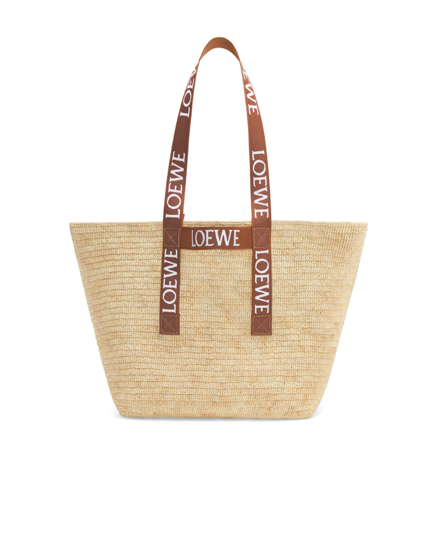 Loewe Logo-tape Raffia Tote In Nude