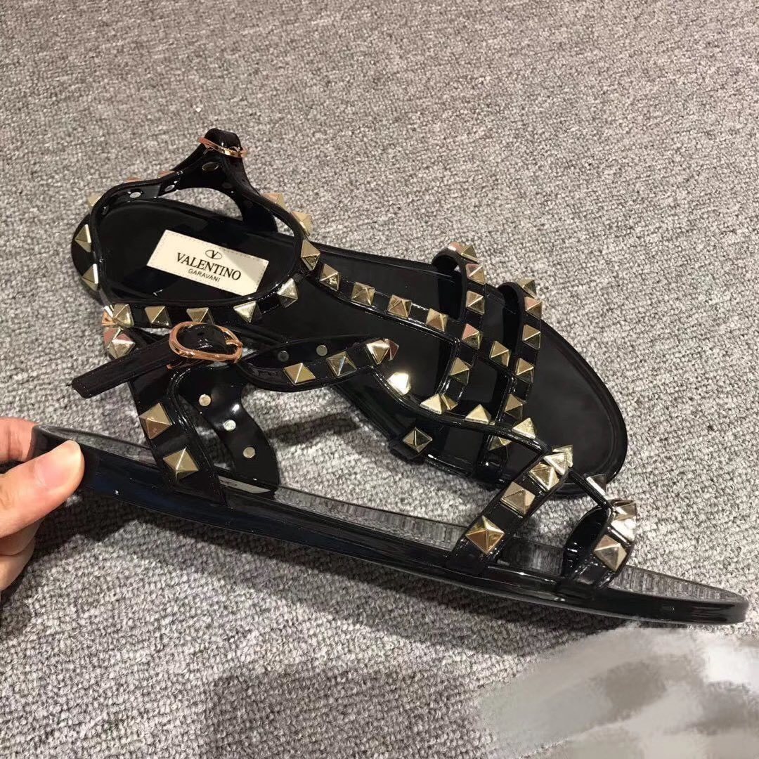 Valentino Rockstud Caged Rubber Sandal In Black