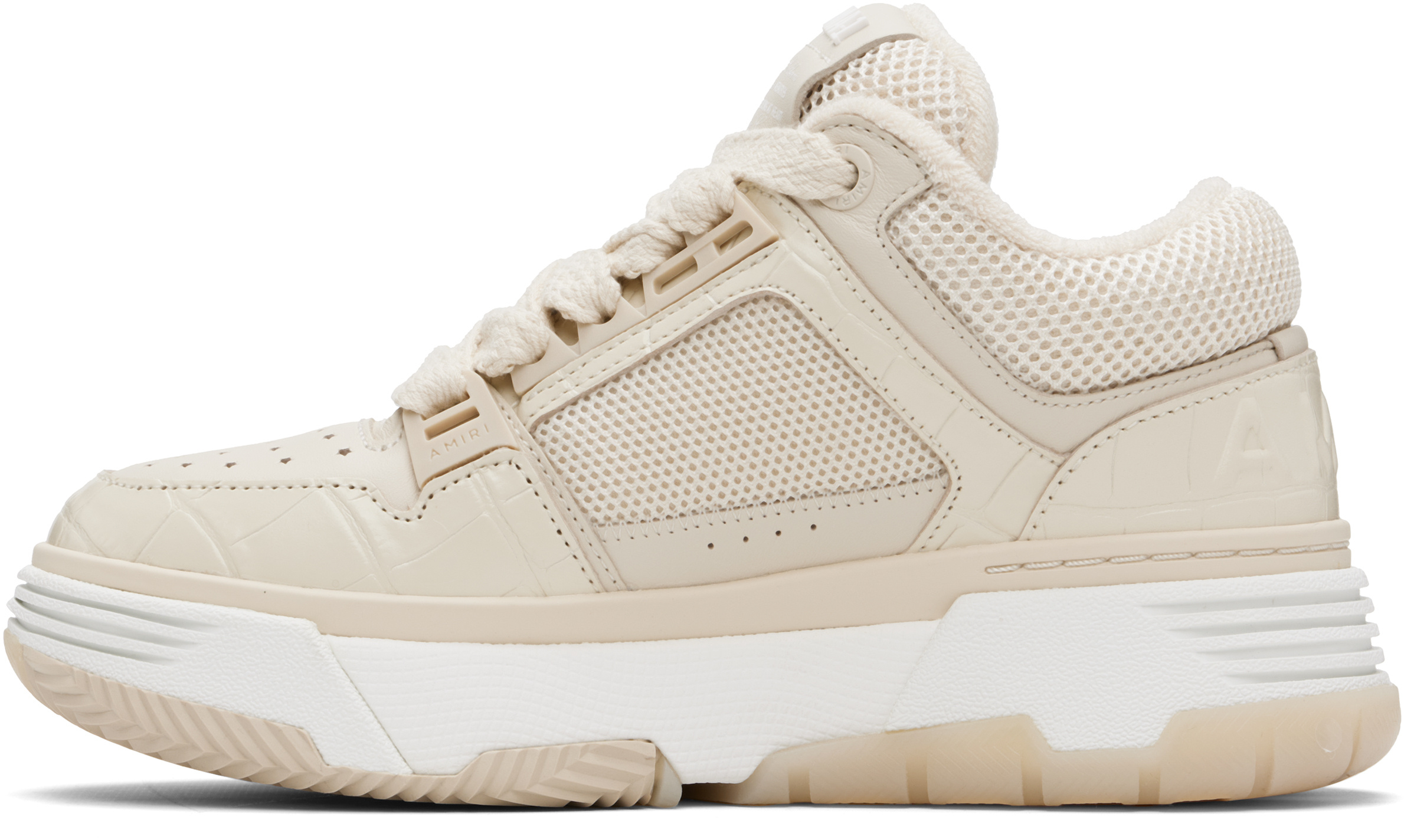 Amiri Beige Croc Debossed Ma-1 Sneakers In White