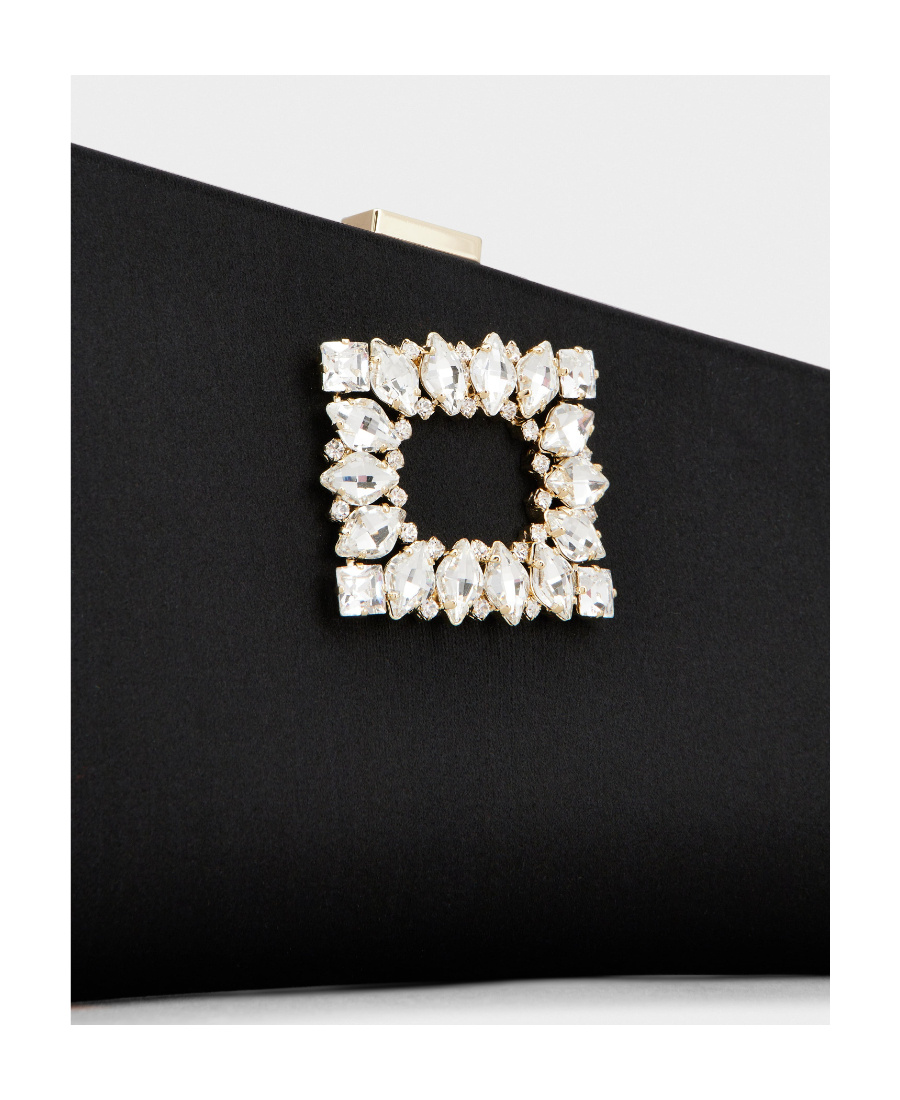Roger Vivier Twinkle Asymmetrical Buckle Embellished Clutch Bag In Black