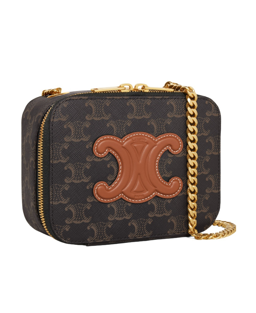 Celine Triomphe Logo Shoulder Bag In Brown
