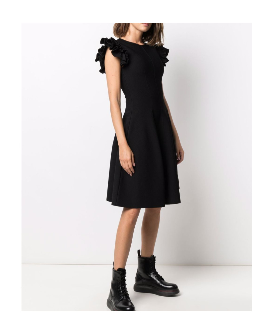 Alexander Mcqueen Ruffled Sleeve Mini Dress In Black