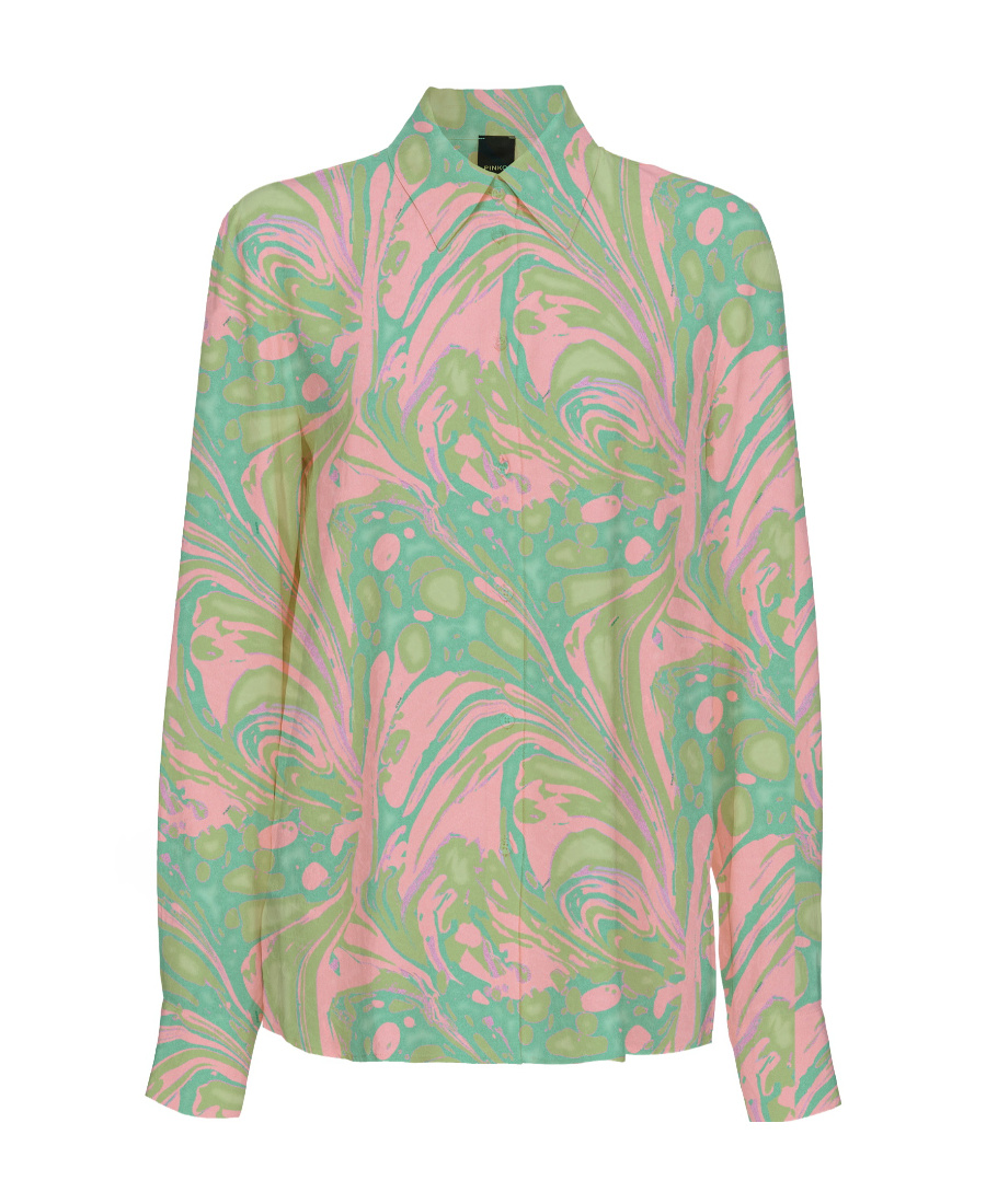 Pinko Spread-collar Abstract-print Shirt In Green