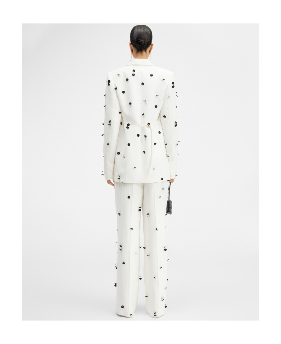 Jacquemus Le Veste Caraco Embroidered Polka Dot Belted Single Breasted Blazer In White
