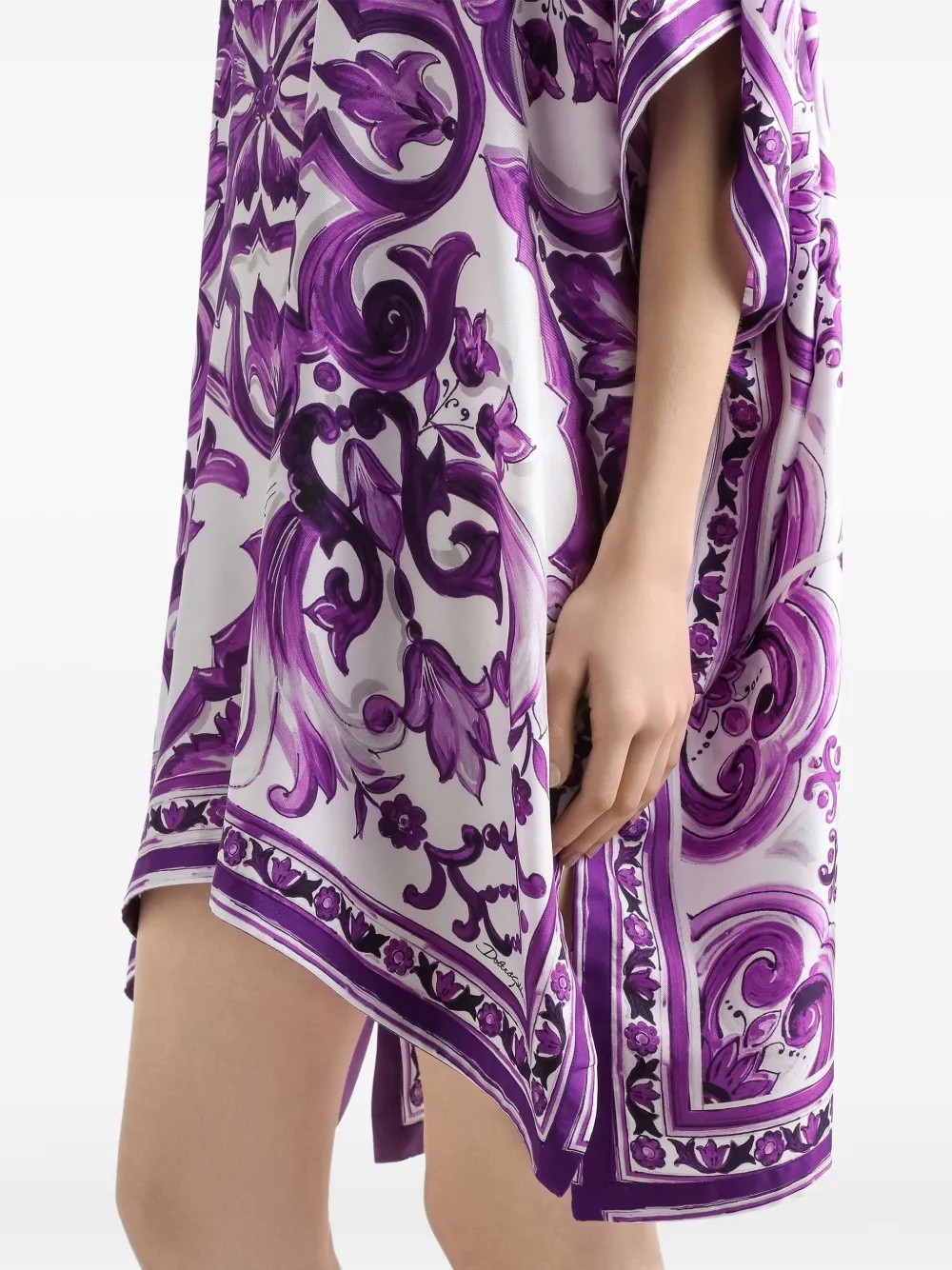 Dolce & Gabbana Kaftano In Twill Stampa Maiolica In Purple