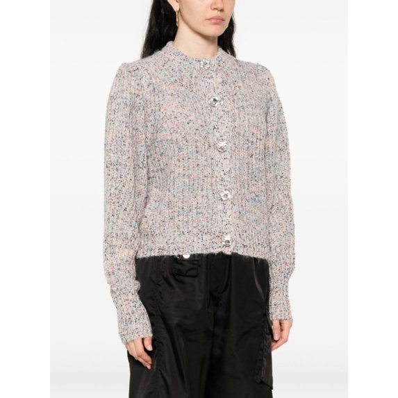 Twinset Twin-set Textured Knit Cropped Sweater With Decorative Buttons In Gray