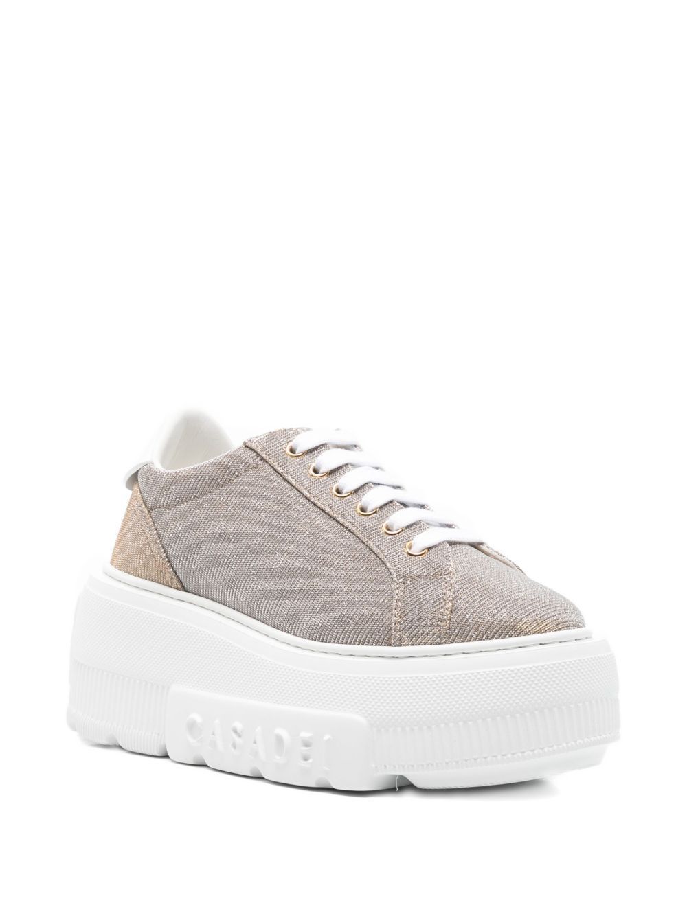 Casadei Low Top Platform Sneakers With Metallic Finish In Gold