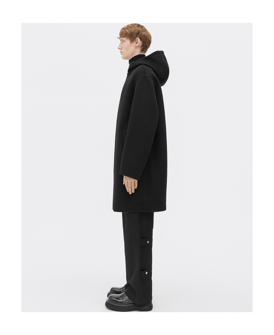 Bottega Veneta Hooded Overcoat In Black