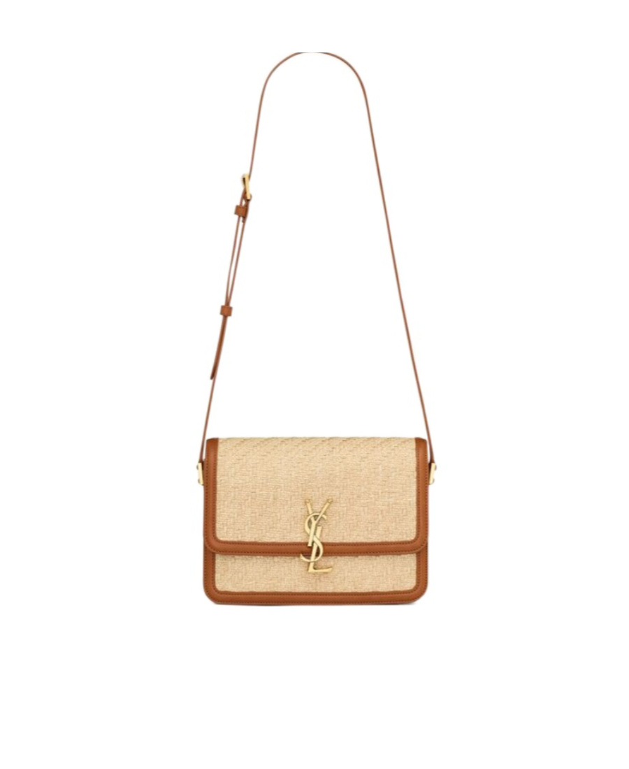 SAINT LAURENT SOLFERINO MEDIUM SATCHEL IN RAFFIA AND VEGETABLE-TANNED LEATHER