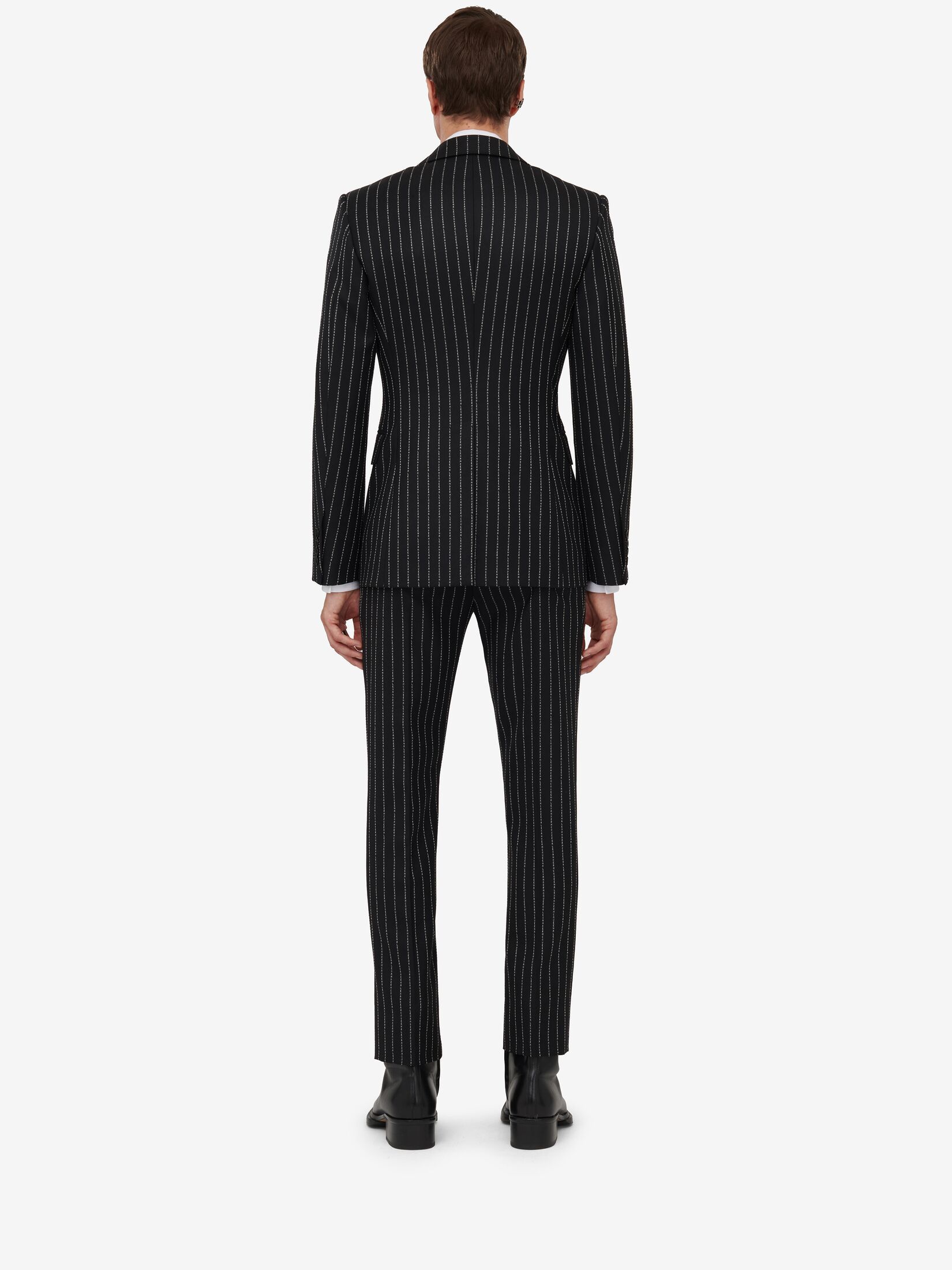Alexander Mcqueen Tailored Jacket With Pinstripes And Structured Shoulders In Black