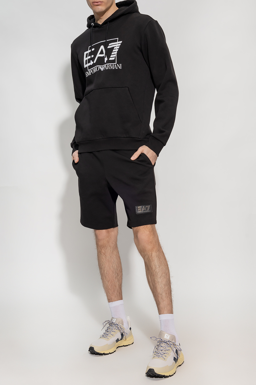 Ea7 Logo-print Drawstring Hoodie In Black